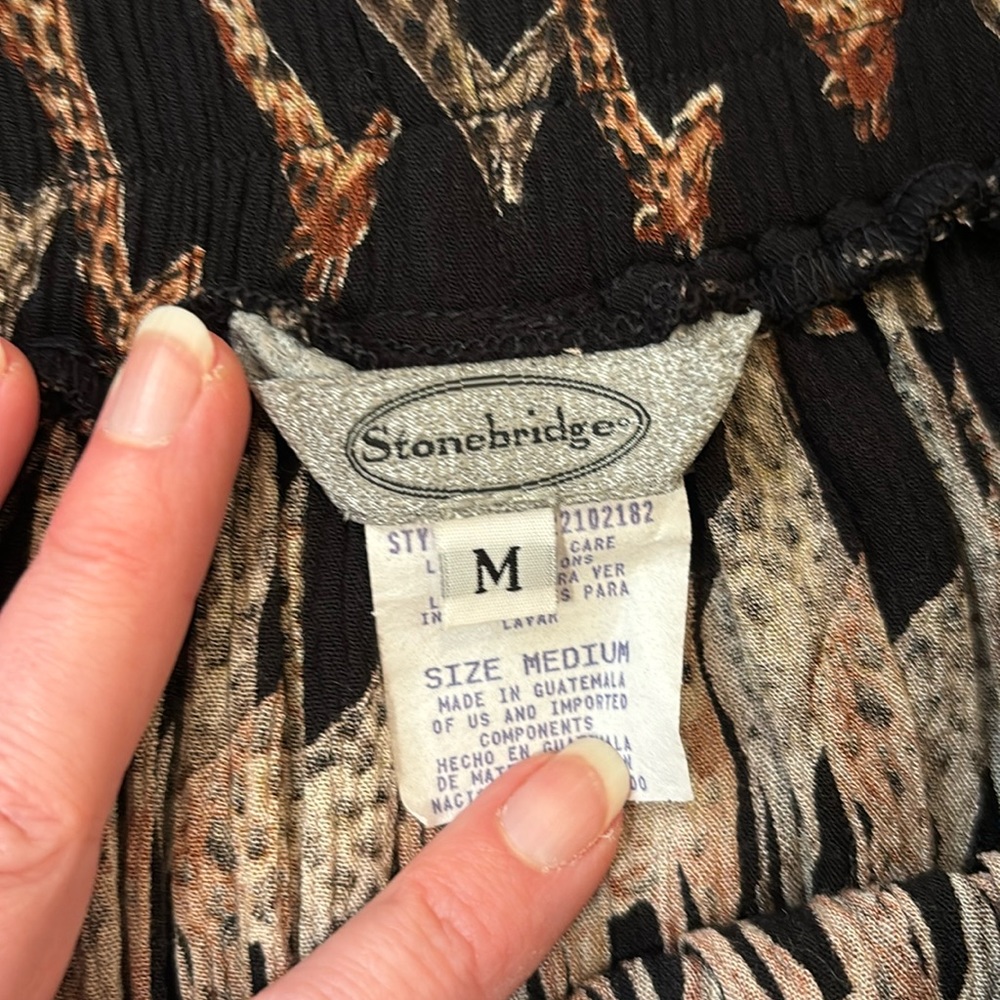 Vintage Stonebridge Giraffe Print Maxi Skirt Black Brown Gray - Size Medium - Picture 4 of 9